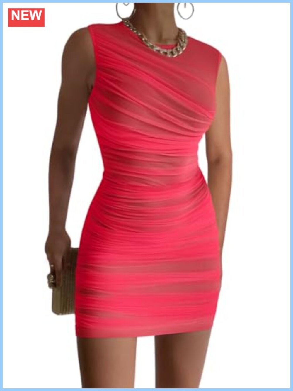 Sexy Full Ruched Bodycon Mini Dress Sleeveless Club Night Out
